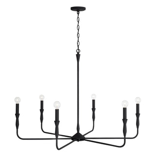 Chandelier, 6 Lights, 41 in W with White Fabric Drum Shades