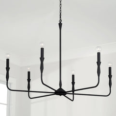 Chandelier, 6 Lights, 41 in W with White Fabric Drum Shades