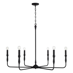 Chandelier, 6 Lights, 41 in W with White Fabric Drum Shades