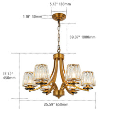Chandelier, 6 Lights, Brass Metal Frame with Clear Crystal Shades