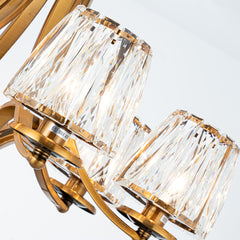 Chandelier, 6 Lights, Brass Metal Frame with Clear Crystal Shades