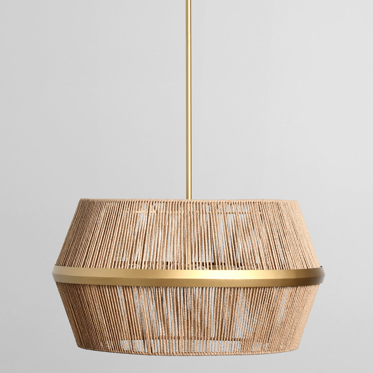 Chandelier, 6 Lights, Brown Paper Rattan with Gold Finish