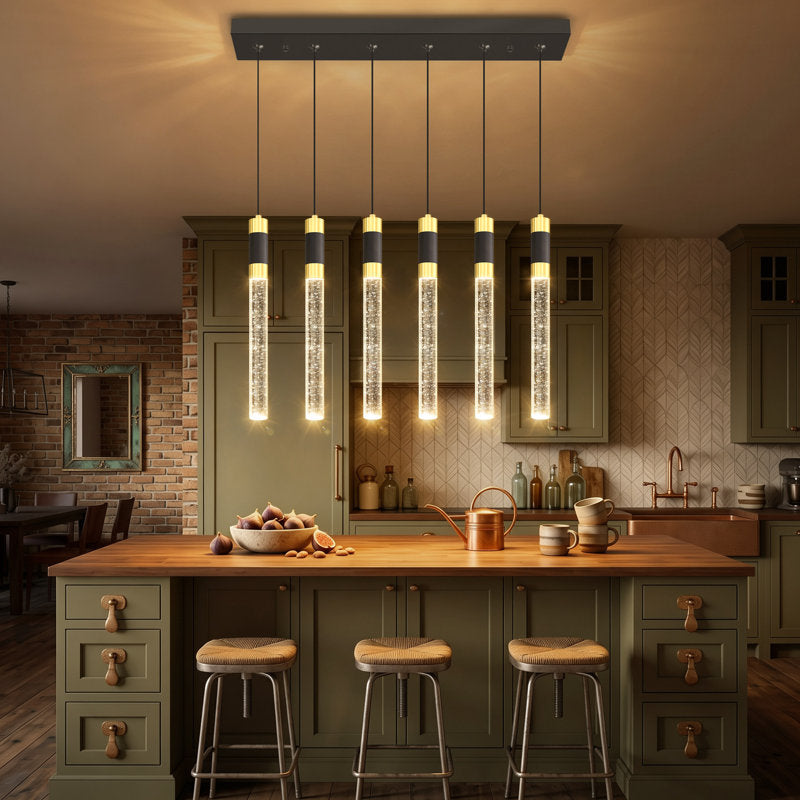 Chandelier, 6 Lights, Crystal and Stainless Steel in Matte Black and Gold