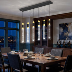 Chandelier, 6 Lights, Crystal and Stainless Steel in Matte Black and Gold