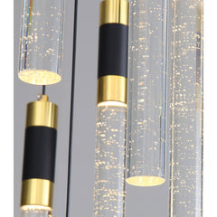Chandelier, 6 Lights, Crystal and Stainless Steel in Matte Black and Gold