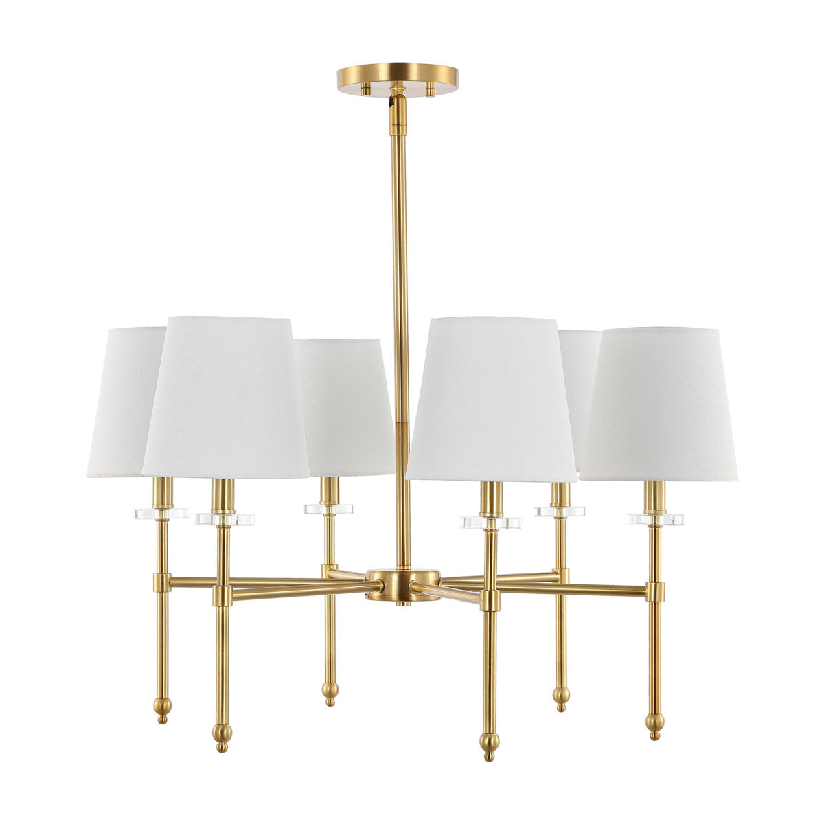 Chandelier, 6 Lights, Gold Metal with Ivory Linen Shades