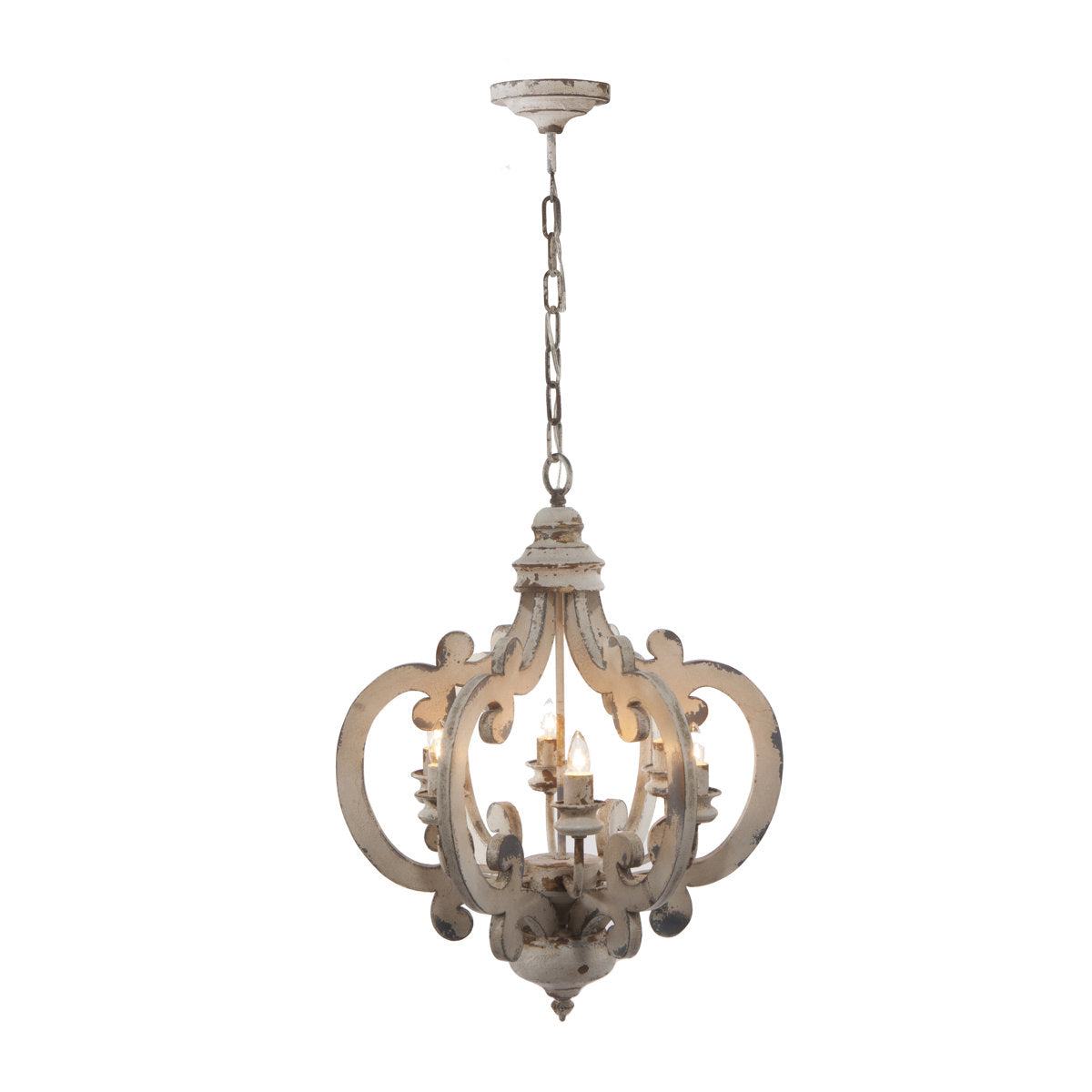 Chandelier, 6 Lights, Open Curved Frame in Metal and MDF