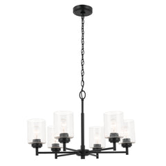 Chandelier, 6 Lights, Satin Black Steel with Seeded Glass