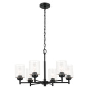 Chandelier, 6 Lights, Satin Black Steel with Seeded Glass