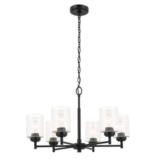 Chandelier, 6 Lights, Satin Black Steel with Seeded Glass