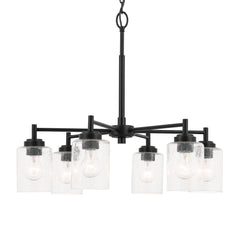 Chandelier, 6 Lights, Satin Black Steel with Seeded Glass