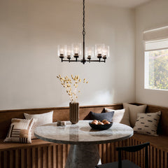 Chandelier, 6 Lights, Satin Black Steel with Seeded Glass