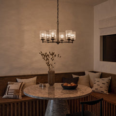 Chandelier, 6 Lights, Satin Black Steel with Seeded Glass