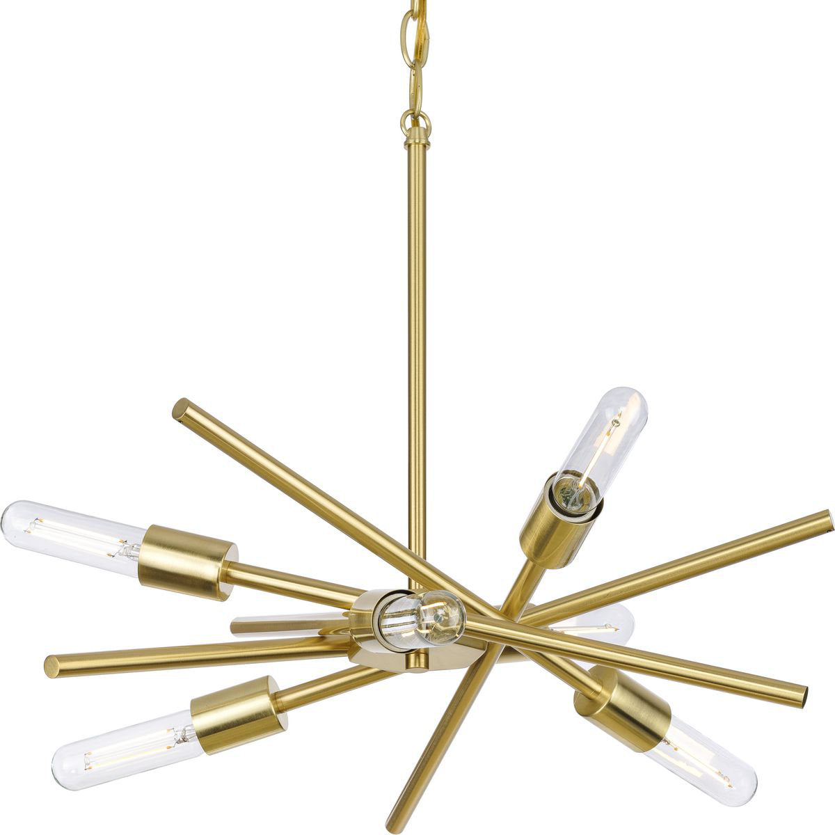 Chandelier, 6 Lights, Satin Brass Steel with Adjustable Length