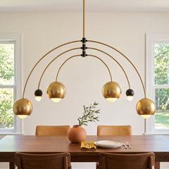 Chandelier, 6 Lights, Steel with Adjustable Arched Arms