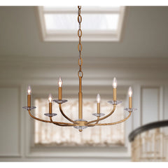 Chandelier, 6 Lights, Steel with Crystal Accents, 32 Inch Wide
