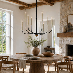 Chandelier, 8-Light Candelabra Style, Black and Copper Metal Frame