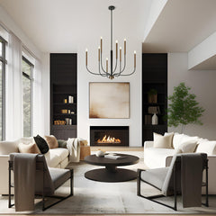 Chandelier, 8-Light Candelabra Style, Black and Copper Metal Frame