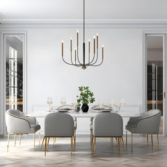 Chandelier, 8-Light Candelabra Style, Black and Copper Metal Frame