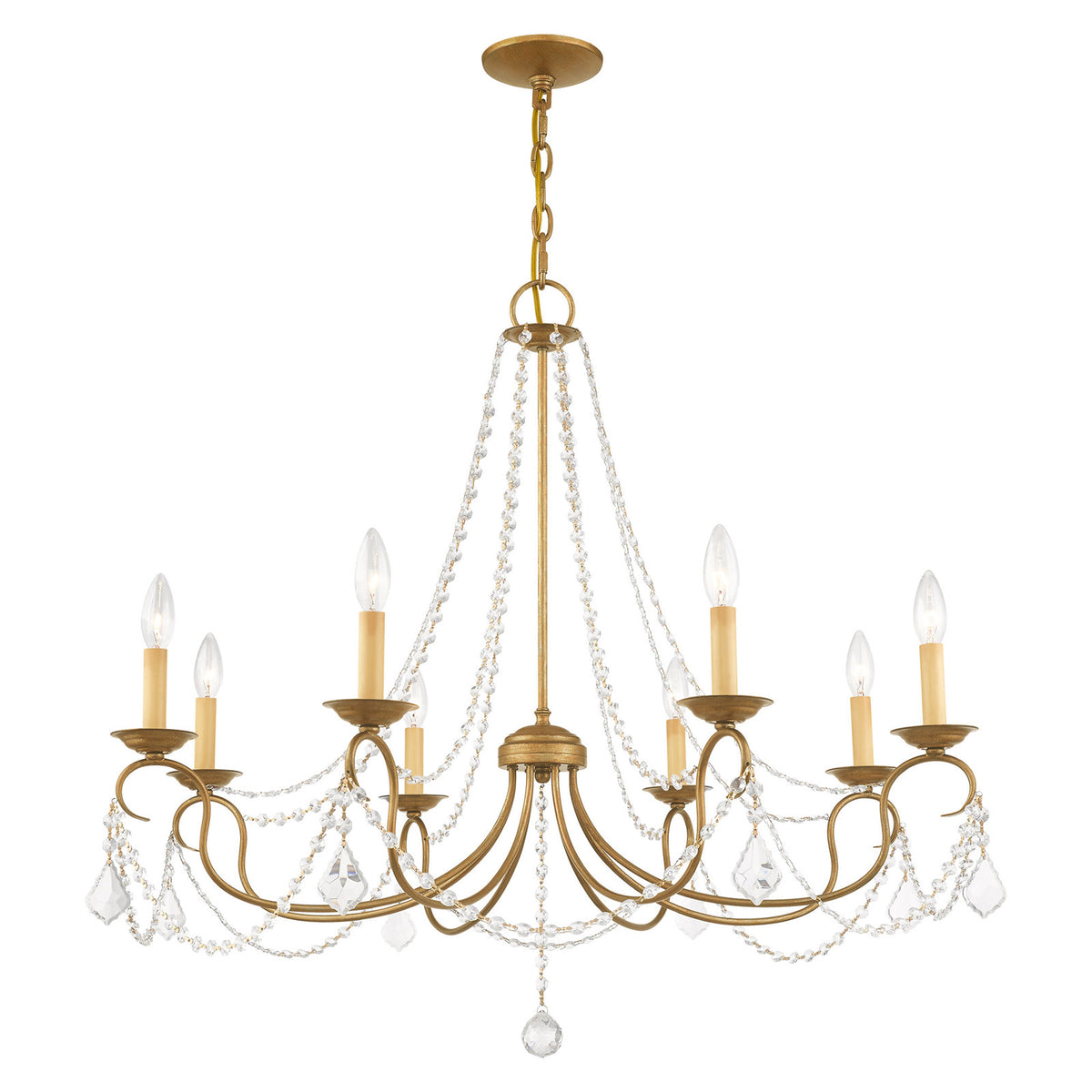 Chandelier, 8-Light Metal Candelabra Style in Antique Gold Leaf