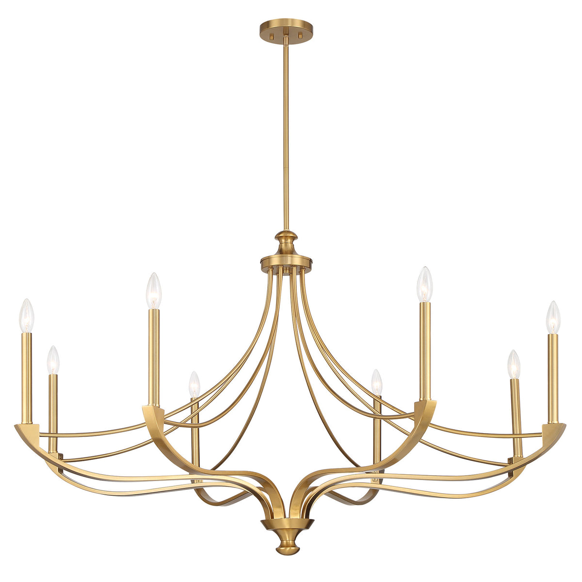 Chandelier, 8-Light Metal Frame in Warm Brass, 50 Inch Width