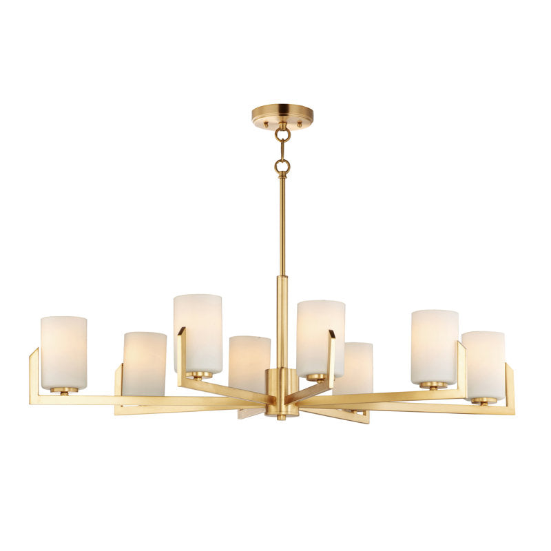 Chandelier, 8-Light, Satin Brass Metal with Frosted Glass Shades