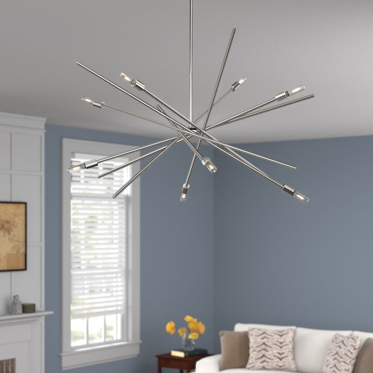 Chandelier, 8-Light Sputnik Style, Brushed Nickel Steel