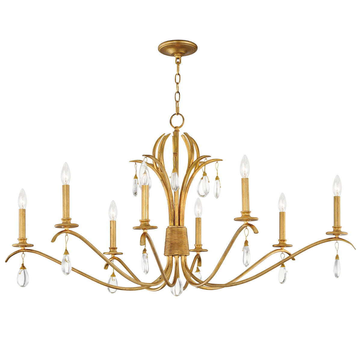 Chandelier, 8-Light Steel and Crystal in Charcoal Gold Leaf