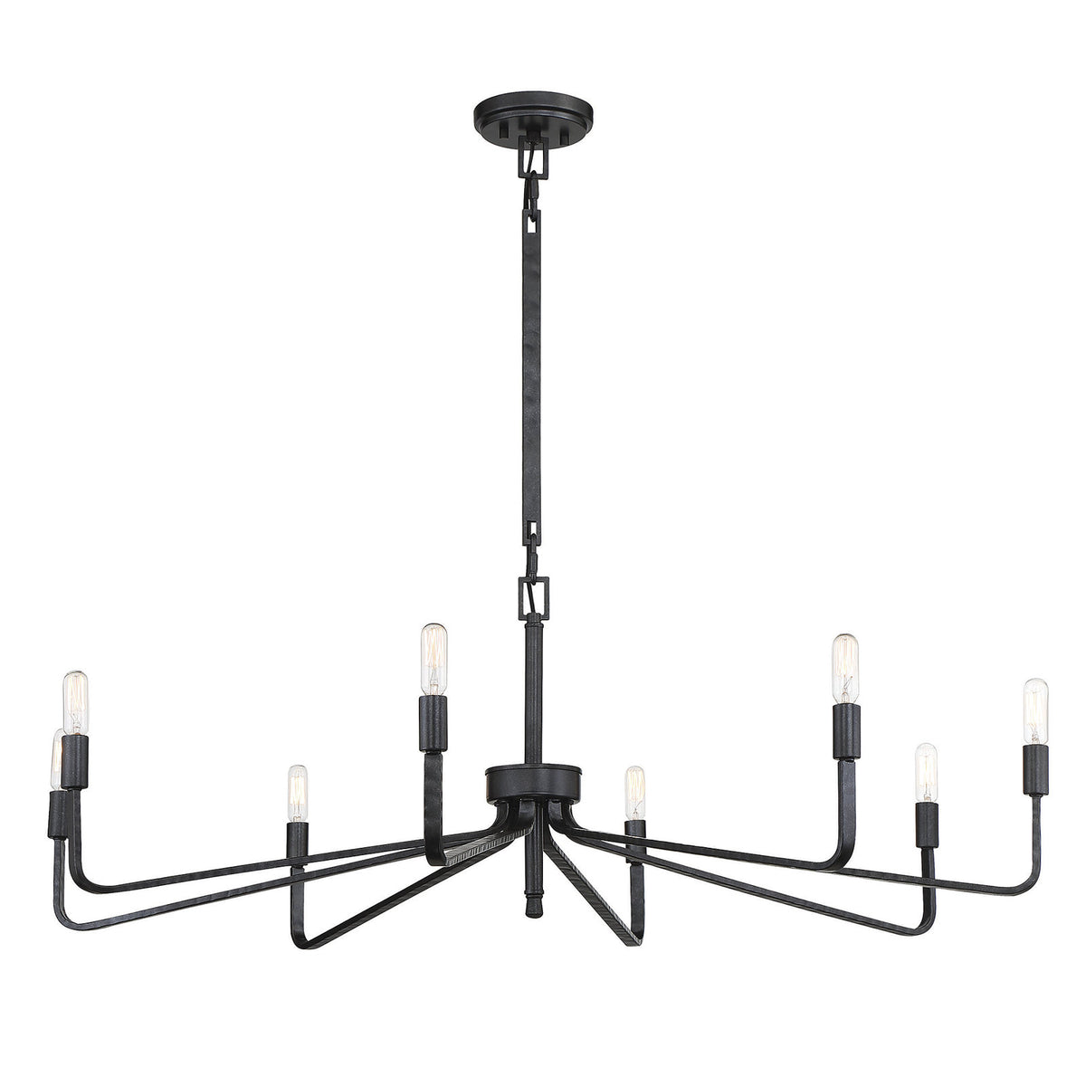 Chandelier, 8-Light Steel with Angled Arms and Metallic Finish