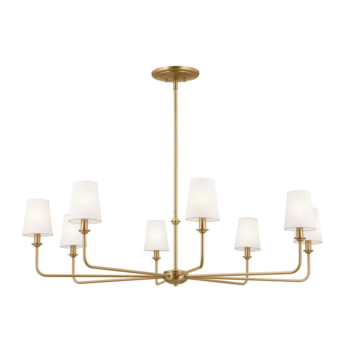 Chandelier, 8-Light, White Linen Shades with Steel Frame