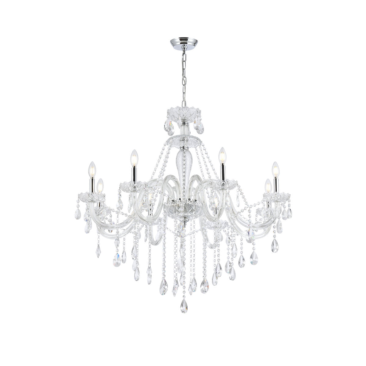 Chandelier, 8 Lights, 39.3 Inch Wide with Crystal Pendants