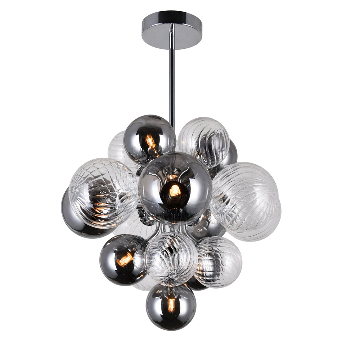 Chandelier, 8 Lights, Chrome Finish with Tinted Glass Globes