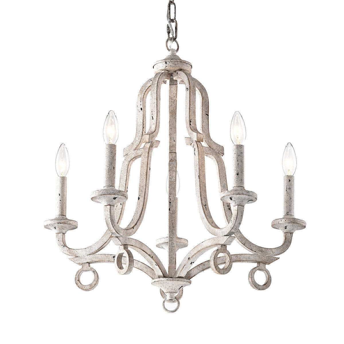 Chandelier in Antique White Metal with Adjustable Hanging Chain