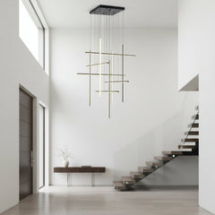 Chandelier with 10 LED Light Bars in Matte Black Aluminum