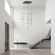 Chandelier with 10 LED Light Bars in Matte Black Aluminum