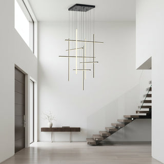 Chandelier with 10 LED Light Bars in Matte Black Aluminum