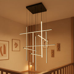 Chandelier with 10 LED Light Bars in Matte Black Aluminum
