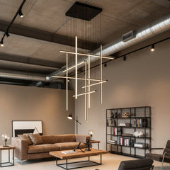 Chandelier with 10 LED Light Bars in Matte Black Aluminum