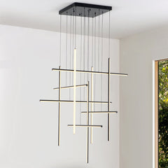 Chandelier with 10 LED Light Bars in Matte Black Aluminum