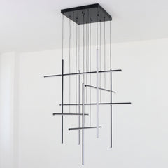 Chandelier with 10 LED Light Bars in Matte Black Aluminum