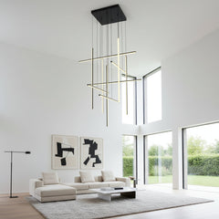 Chandelier with 10 LED Light Bars in Matte Black Aluminum