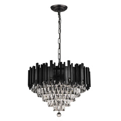 Chandelier with 10 Lights and Double-Sided Crystals in Matte Black