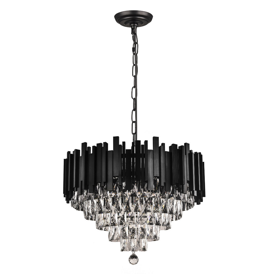 Chandelier with 10 Lights and Double-Sided Crystals in Matte Black