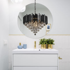 Chandelier with 10 Lights and Double-Sided Crystals in Matte Black
