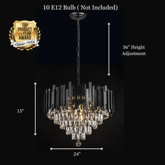 Chandelier with 10 Lights and Double-Sided Crystals in Matte Black