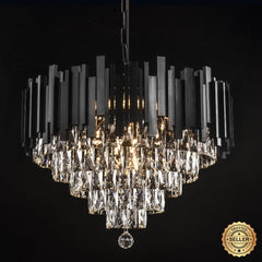 Chandelier with 10 Lights and Double-Sided Crystals in Matte Black
