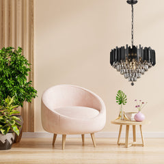 Chandelier with 10 Lights and Double-Sided Crystals in Matte Black