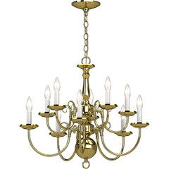Chandelier with 10 Lights and Steel Frame in Polished Brass