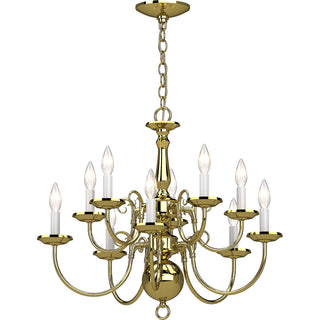 Chandelier with 10 Lights and Steel Frame in Polished Brass