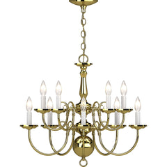 Chandelier with 10 Lights and Steel Frame in Polished Brass